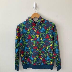 Disney Parks Kids Unisex Large Blue Multi Mickey Mouse Ink Paint Pullover Hoodie
